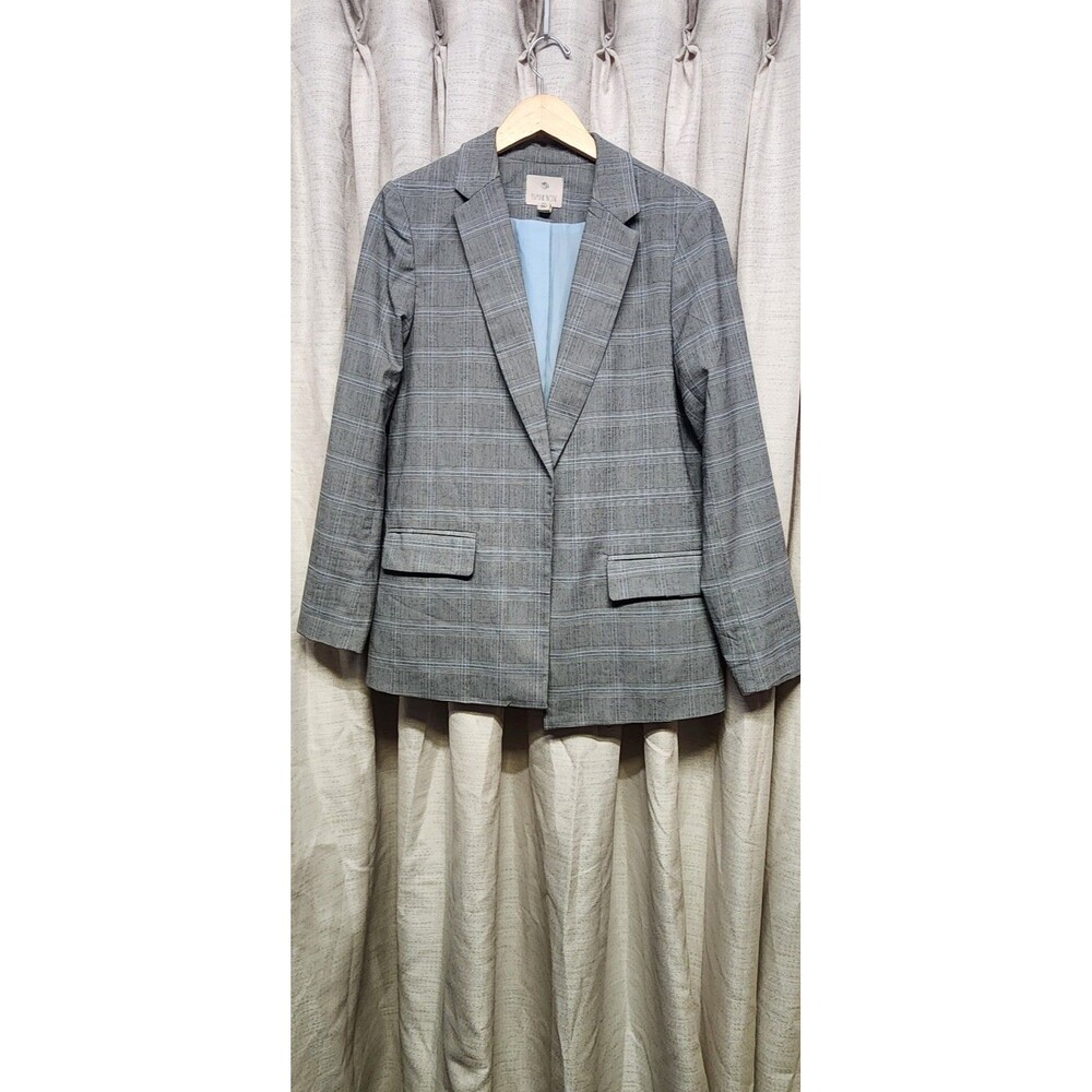 Womens Grey & Blue Plaid Blazer Jacket Dress Coat size Large
